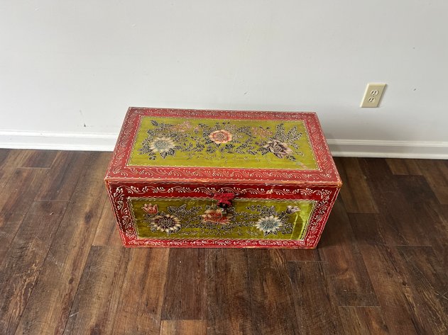 Image for Decorative Hand-Painted Floral Wood Storage Trunk