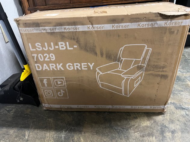 Image for Korser Dark Grey Upholstered Swivel Rocker Recliner Chair, New in Box