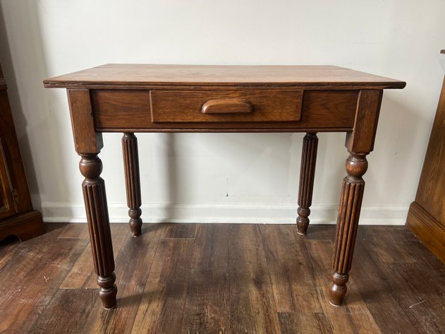 Image for Antique Oak Writing Table with Single Drawer & Turned Legs