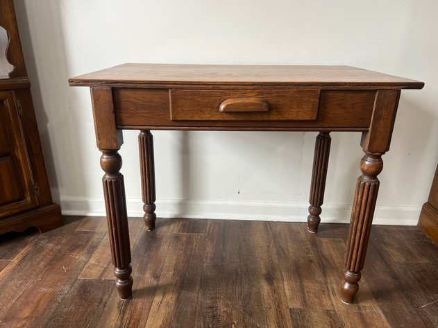 Image for Antique Oak Writing Table with Single Drawer & Turned Legs