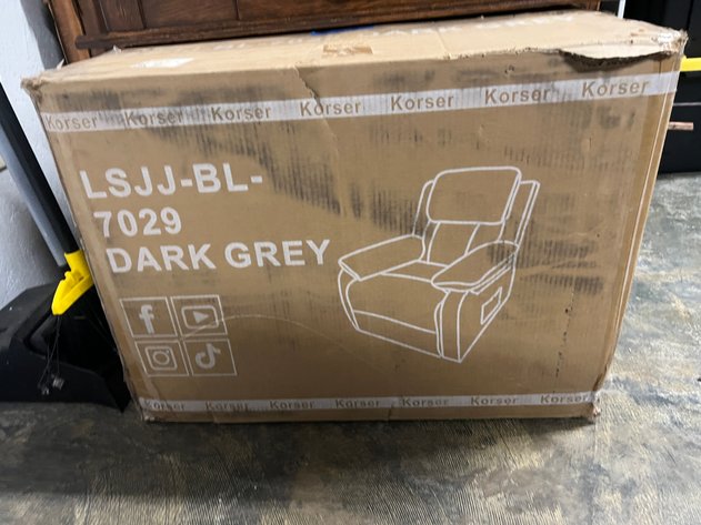 Image for Korser Dark Grey Upholstered Swivel Rocker Recliner Chair, New in Box