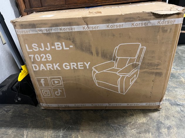 Image for Korser Dark Grey Upholstered Swivel Rocker Recliner Chair, New in Box