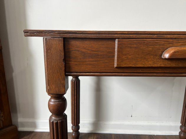 Image for Antique Oak Writing Table with Single Drawer & Turned Legs