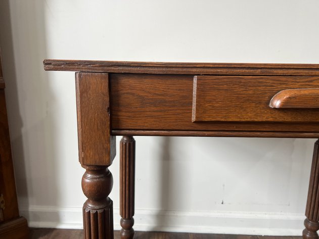Image for Antique Oak Writing Table with Single Drawer & Turned Legs