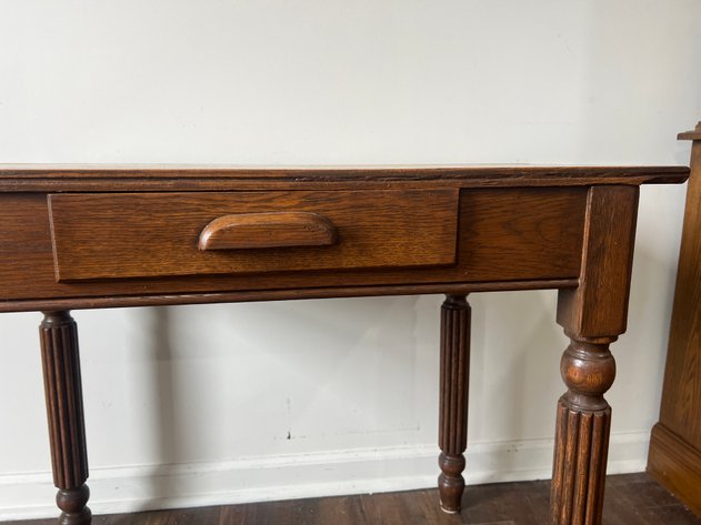 Image for Antique Oak Writing Table with Single Drawer & Turned Legs