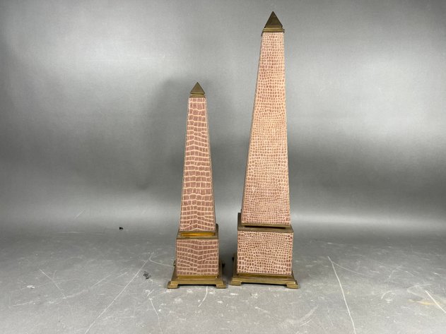 Image for Pair of Oriental Accents Faux Crocodile Leather & Brass Obelisks