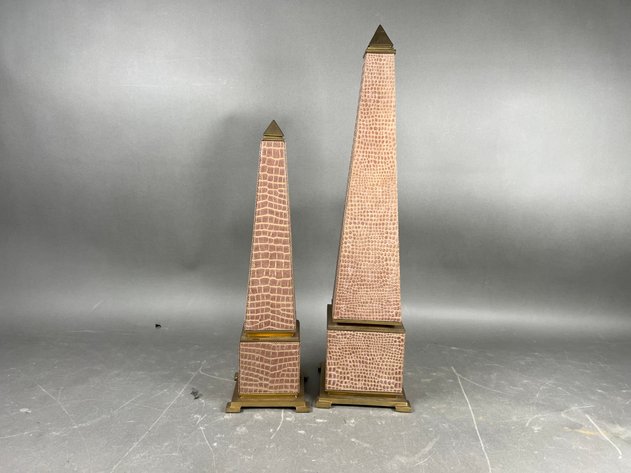 Image for Pair of Oriental Accents Faux Crocodile Leather & Brass Obelisks