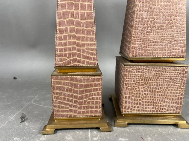 Image for Pair of Oriental Accents Faux Crocodile Leather & Brass Obelisks