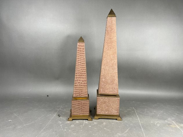 Image for Pair of Oriental Accents Faux Crocodile Leather & Brass Obelisks
