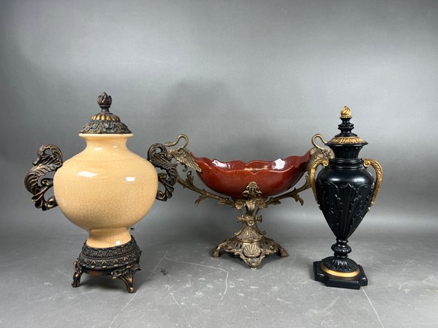Image for Collection of (3) Ornate Decorative Vessels Including Urns & Pedestal Bowl