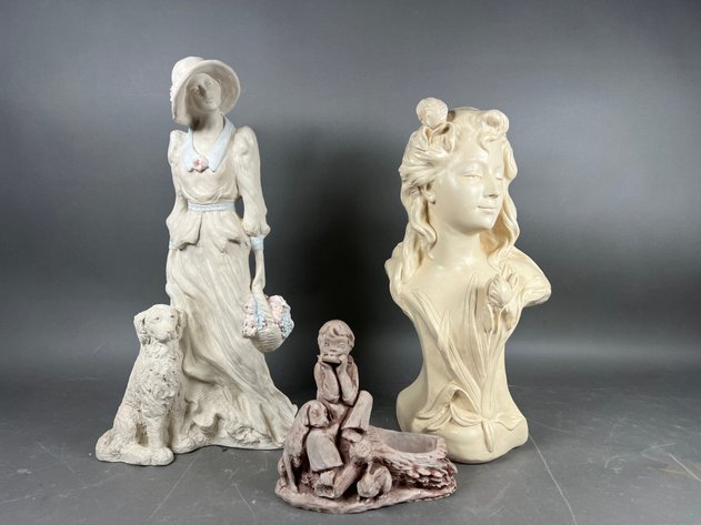 Image for Collection of (3) Decorative Figurative Sculptures Including Austin Sculpture Bust & Genuine Georgia Marble Figurine