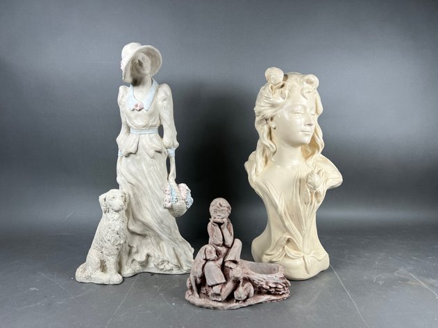 Image for Collection of (3) Decorative Figurative Sculptures Including Austin Sculpture Bust & Genuine Georgia Marble Figurine