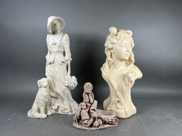Image for Collection of (3) Decorative Figurative Sculptures Including Austin Sculpture Bust & Genuine Georgia Marble Figurine
