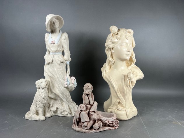 Image for Collection of (3) Decorative Figurative Sculptures Including Austin Sculpture Bust & Genuine Georgia Marble Figurine