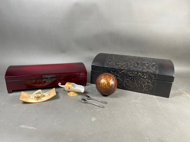 Image for Collection of Decorative Boxes & Vintage Décor Including German Porcelain & Bucherer Geneve Souvenir Spoons