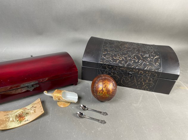 Image for Collection of Decorative Boxes & Vintage Décor Including German Porcelain & Bucherer Geneve Souvenir Spoons