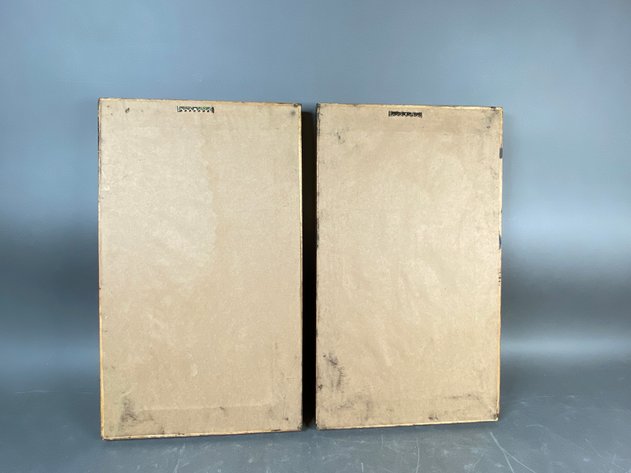 Image for Vintage Asian-Style Floral & Bird Textile Panels - Pair of Bamboo-Style Framed Artwork