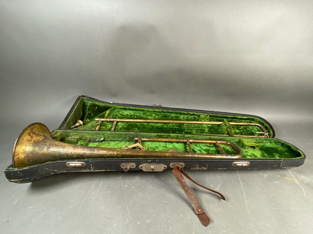 Image for Vintage Farrin Wondercraft Trombone with Original Green Velvet Case