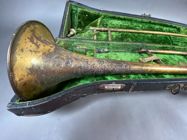 Image for Vintage Farrin Wondercraft Trombone with Original Green Velvet Case