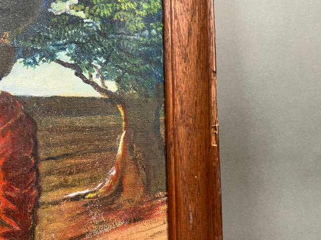 Image for Framed Oil on Canvas Painting of Burmese Woman Carrying Water Jugs
