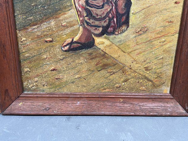Image for Framed Oil on Canvas Painting of Burmese Woman Carrying Water Jugs