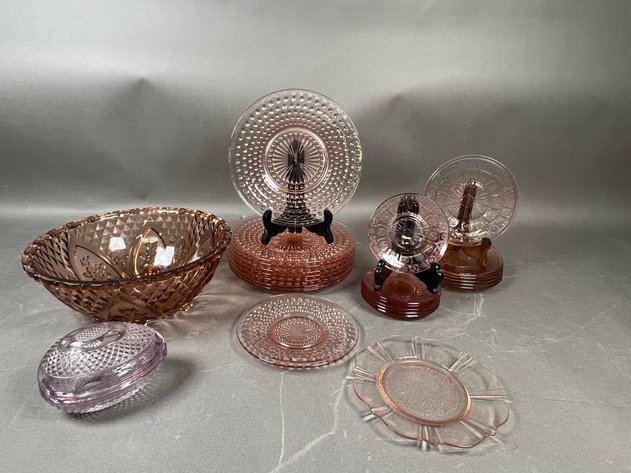 Image for Collection of Vintage Pink Depression Glass Including Jeanette, Hobnail & American Sweetheart Patterns