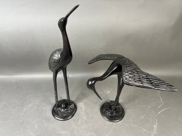 Image for Pair of Vintage Brass Crane Sculptures on Decorative Bases
