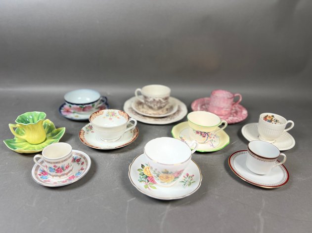 Image for Collection of (10) Assorted Vintage Teacups & Saucers Including Wedgwood, Staffordshire, Royal Winton & More