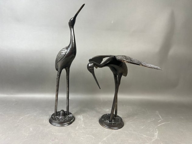 Image for Pair of Vintage Brass Crane Sculptures on Decorative Bases