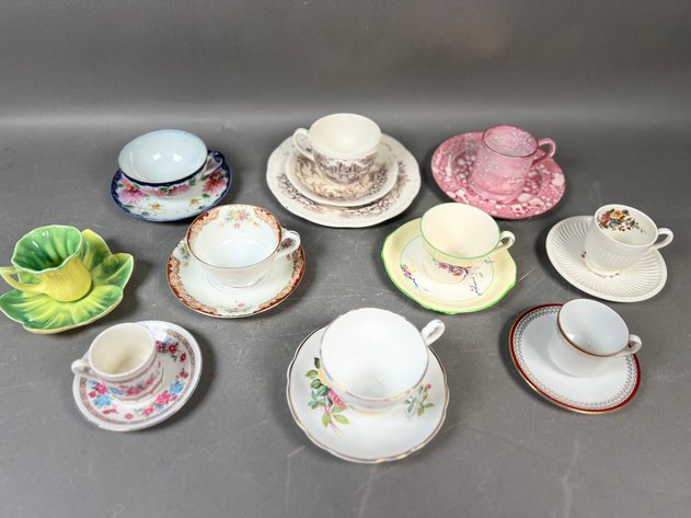 Image for Collection of (10) Assorted Vintage Teacups & Saucers Including Wedgwood, Staffordshire, Royal Winton & More