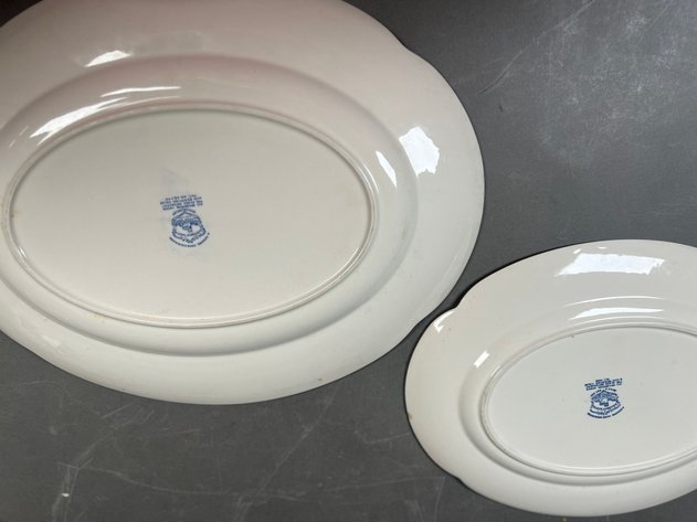 Image for Pair of Johnson Brothers Windsor Ware Dover Blue Platters with Hand-Painted Portugal Floral Pitcher