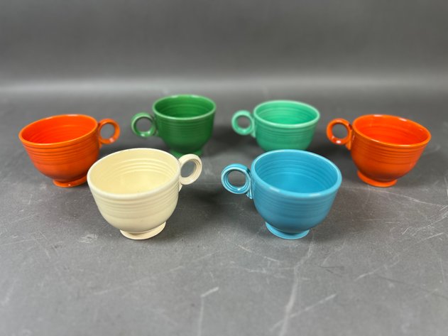 Image for Collection of (6) Vintage Fiesta Ware Footed Teacups in Assorted Colors