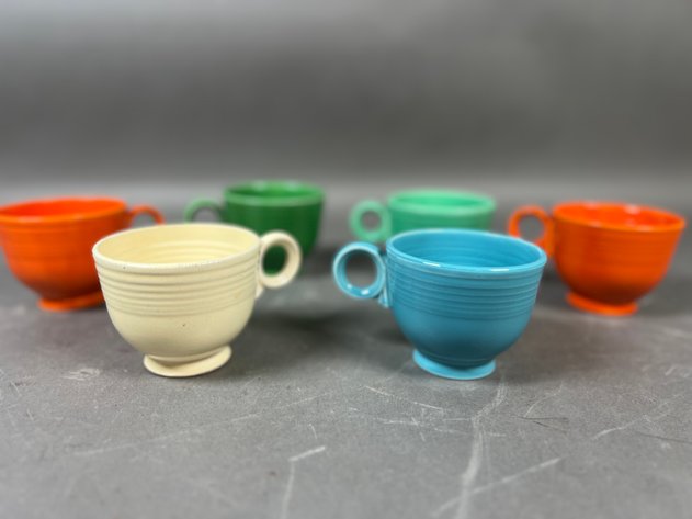 Image for Collection of (6) Vintage Fiesta Ware Footed Teacups in Assorted Colors