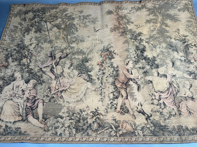 Image for Vintage Jacquard-Woven Tapestry Depicting Pastoral Scene