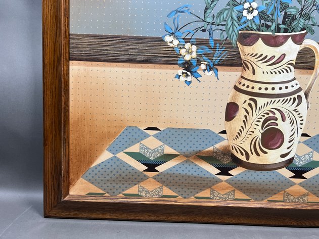 Image for Framed Huntington Signed Floral Still-Life Art Oil Painting Print