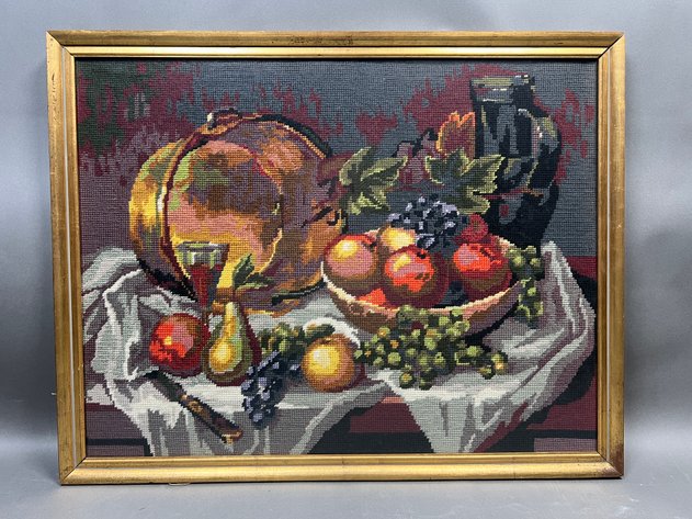 Image for Framed Needlepoint Still-Life Fruit Art