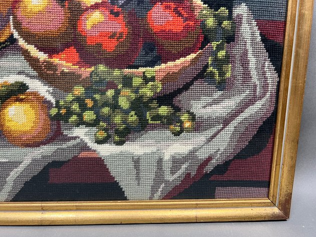 Image for Framed Needlepoint Still-Life Fruit Art