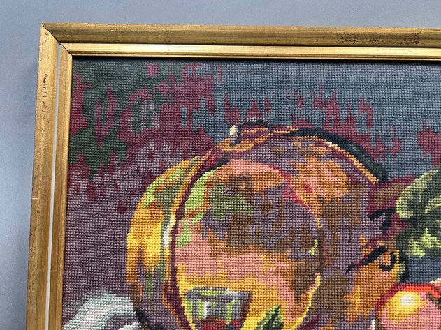 Image for Framed Needlepoint Still-Life Fruit Art
