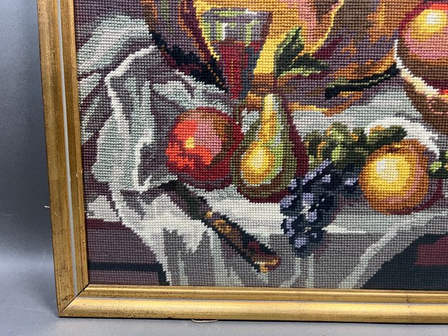 Image for Framed Needlepoint Still-Life Fruit Art