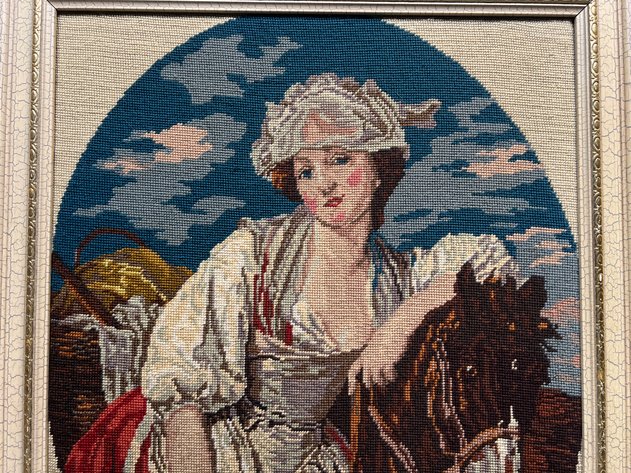 Image for Framed Needlepoint Milkmaid Portrait