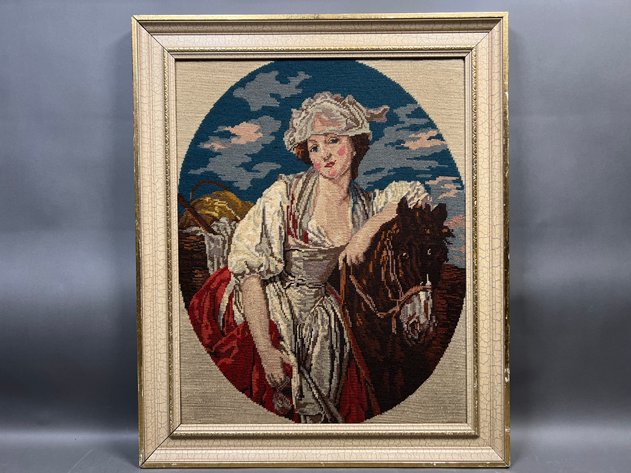 Image for Framed Needlepoint Milkmaid Portrait