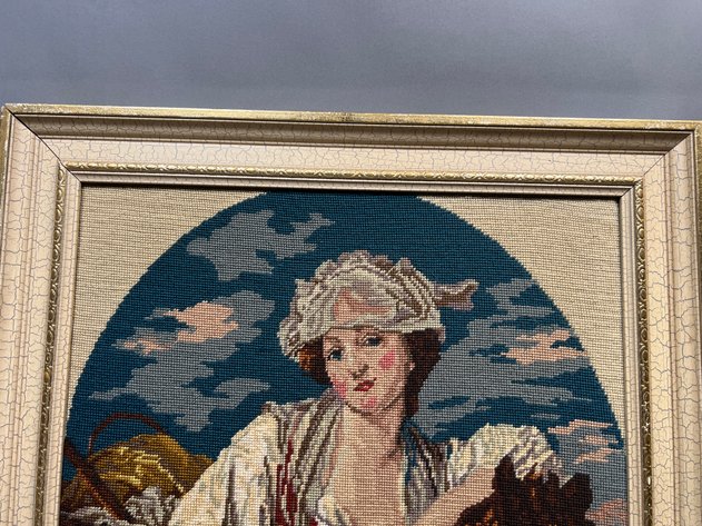 Image for Framed Needlepoint Milkmaid Portrait