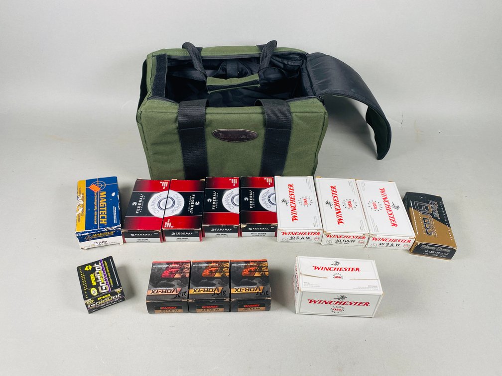 Assortment of Pistol Rounds 400 +/- Including Green Fabric Ammo Bag