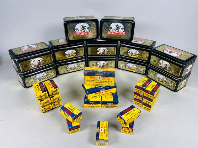 Image for Collection of (12) Vintage Winchester 1993.22 Long Rifle Tins, (4) Empty Super Match 38 Specail Ammo Boxes, (17) Emptey Western 22 Long Rifle Ammo Boxes