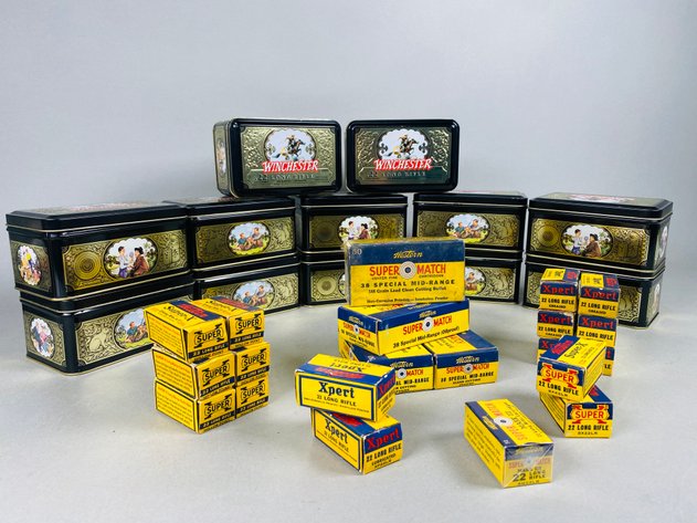 Image for Collection of (12) Vintage Winchester 1993.22 Long Rifle Tins, (4) Empty Super Match 38 Specail Ammo Boxes, (17) Emptey Western 22 Long Rifle Ammo Boxes