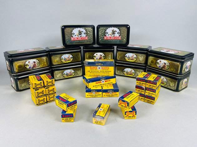 Image for Collection of (12) Vintage Winchester 1993.22 Long Rifle Tins, (4) Empty Super Match 38 Specail Ammo Boxes, (17) Emptey Western 22 Long Rifle Ammo Boxes