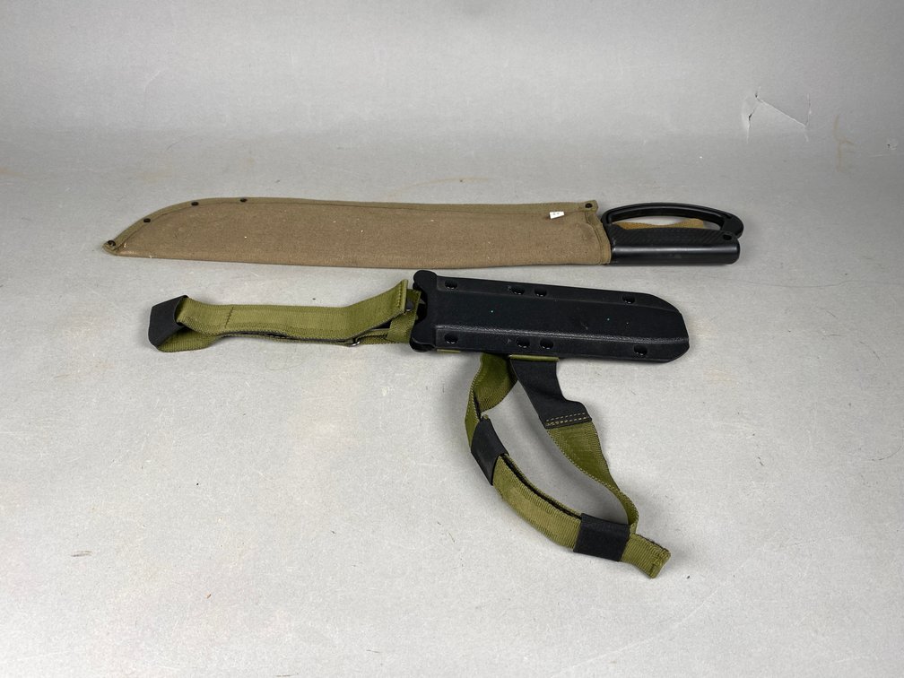 (1) Ontario Knife Machete With Sheath & (1) Extrema Ration Knife Sheath with Leg Strap