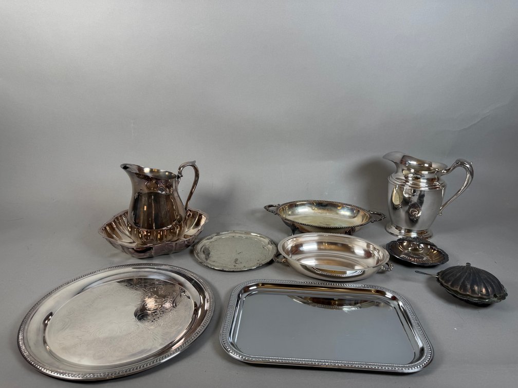 Silverplate Serving Collection Including Pitchers, Platters, Bowls & Shell Dishes