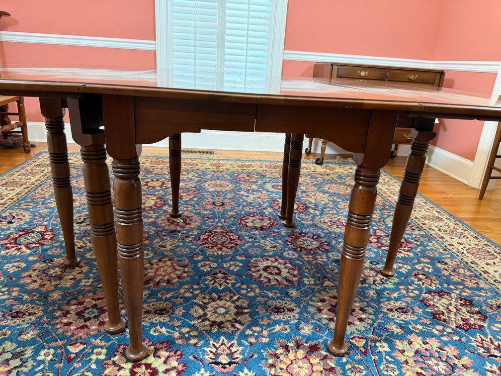 Antique Solid Cherry Drop-Leaf Dining Table With Turned Legs, Includes Leaf And Padded Cover