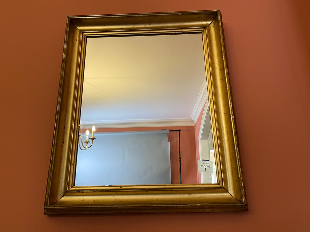 Framed Distressed Gold Mirror, Origin Anna Bernhard Antiques